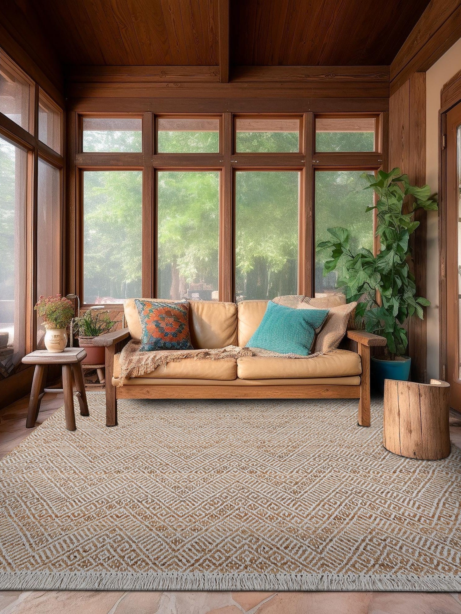 White and Natural 7' 10 x 7' 10 Braided Jute Square Area Rug 100% Jute Hand Braided Natural Eco-Friendly Boho Style Carpet for Living Rooms Dining Office Space Dorms for Sale at Rug Engine