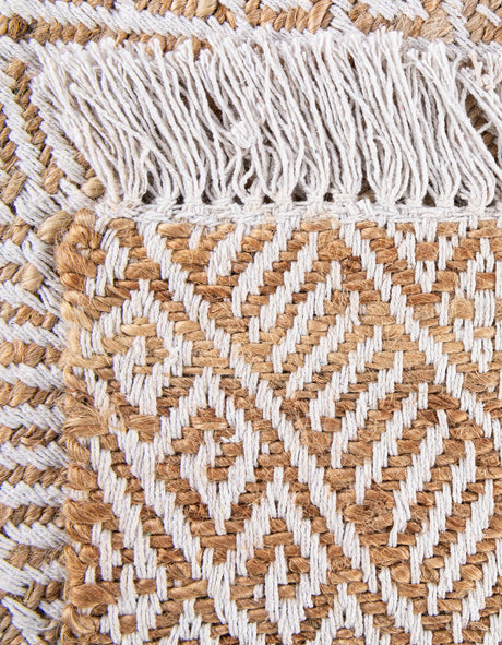 White and Natural 7' 10 x 7' 10 Braided Jute Square Area Rug 100% Jute Hand Braided Natural Eco-Friendly Boho Style Carpet for Living Rooms Dining Office Space Dorms for Sale at Rug Engine