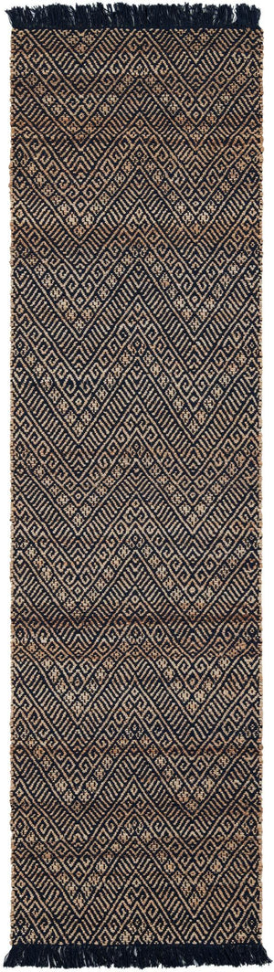 Navy Blue and White 3' x 10' Braided Jute Runner Rug