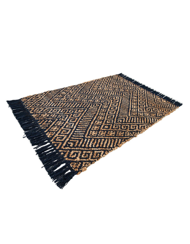 Navy Blue and White 2' x 3' 1 Braided Jute Rectangle Rug