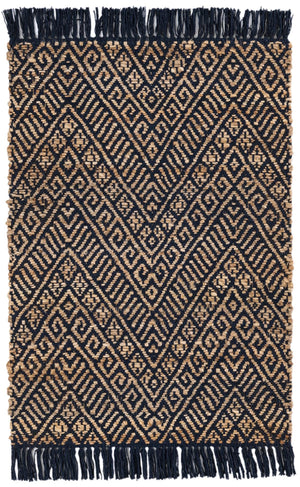 Navy Blue and White 2' x 3' 1 Braided Jute Rectangle Rug