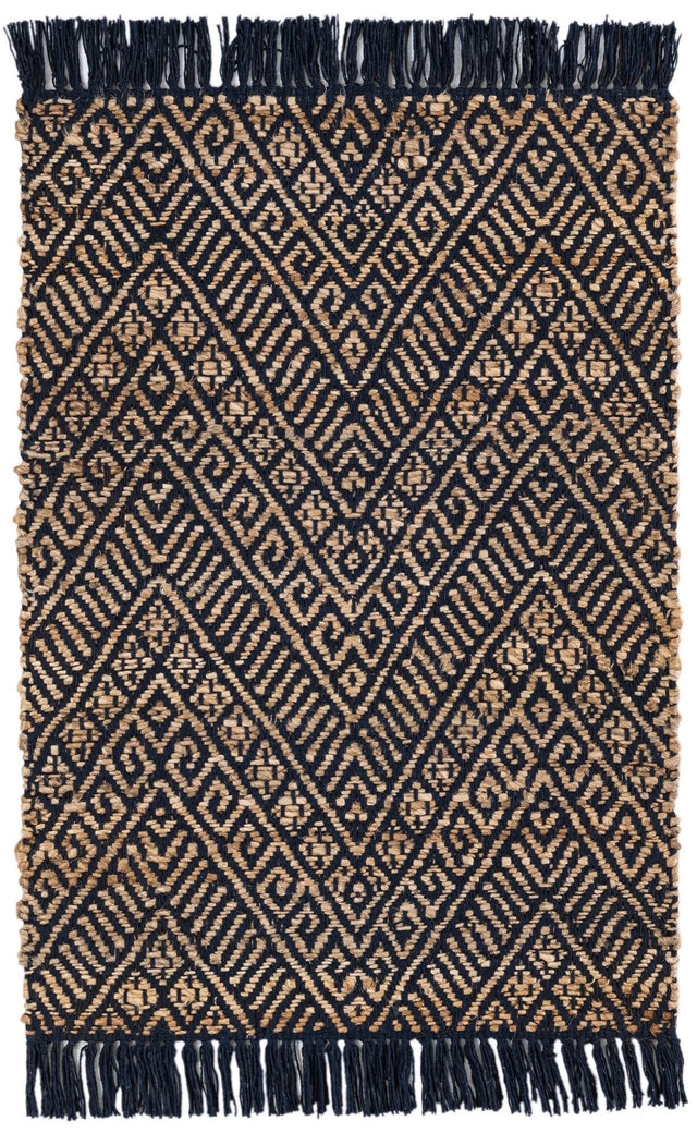 Navy Blue and White 2' x 3' 1 Braided Jute Rectangle Rug