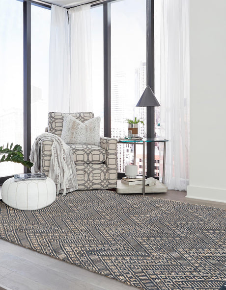 Navy Blue and White 10' x 14' 1 Braided Jute Rectangle Rug