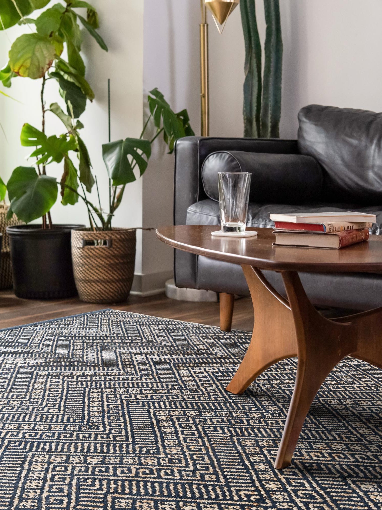 Navy Blue and White 5' 1 x 8' Braided Jute Rectangle Area Rug 100% Jute Hand Braided Natural Eco-Friendly Boho Style Carpet for Living Rooms Dining Office Space Dorms for Sale at Rug Engine