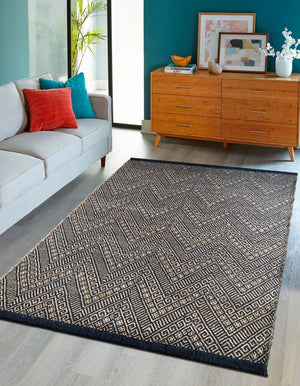 Navy Blue and White 10' x 14' 1 Braided Jute Rectangle Rug