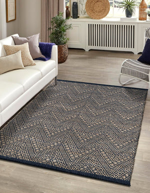 Navy Blue and White 6' 1 x 9' Braided Jute Rectangle Rug