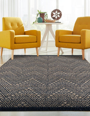 Navy Blue and White 6' 1 x 9' Braided Jute Rectangle Rug