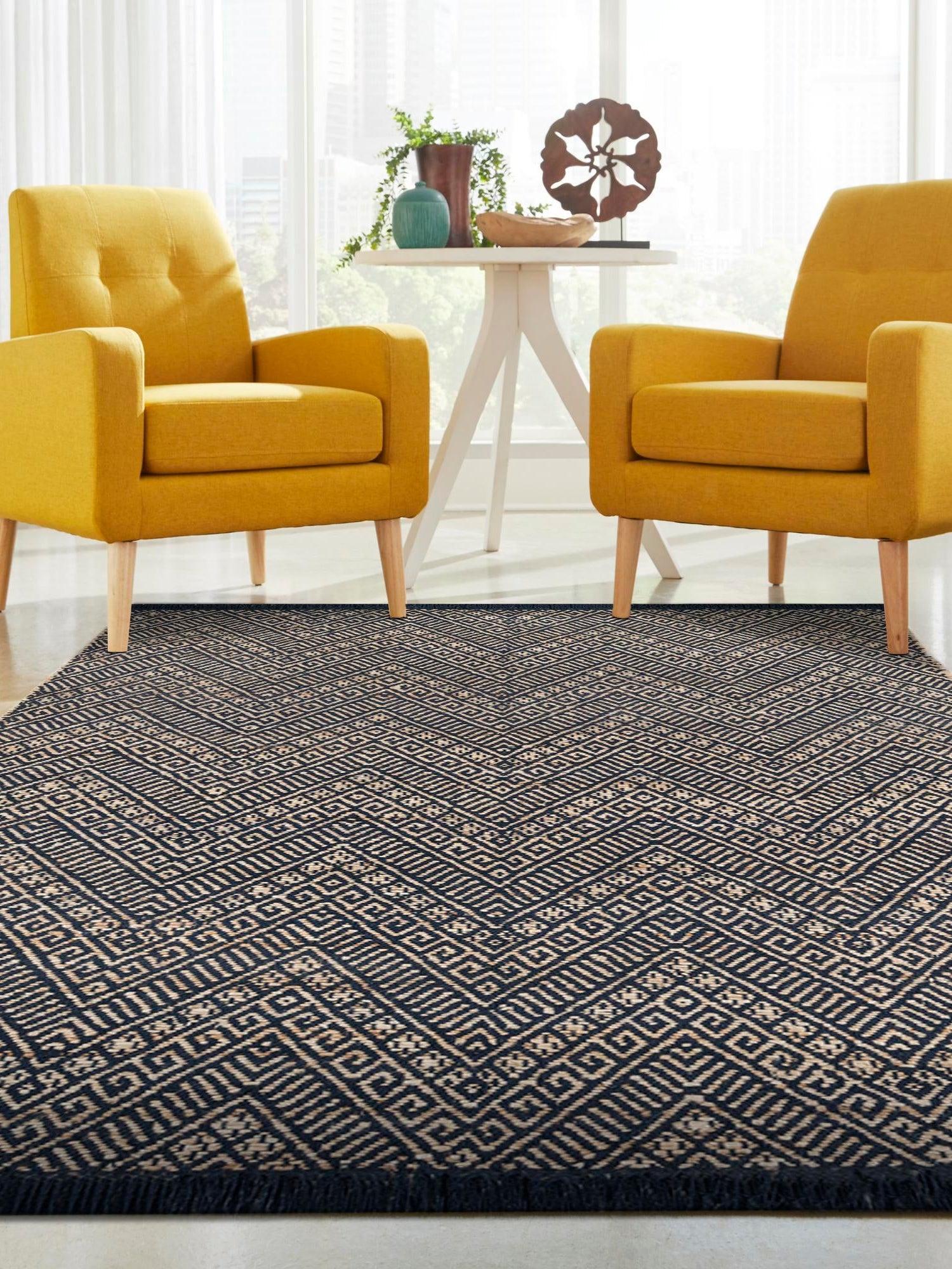Navy Blue and White 7' 10 x 10' Braided Jute Rectangle Area Rug 100% Jute Hand Braided Natural Eco-Friendly Boho Style Carpet for Living Rooms Dining Office Space Dorms for Sale at Rug Engine