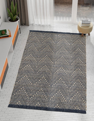 Navy Blue and White 10' x 14' 1 Braided Jute Rectangle Rug