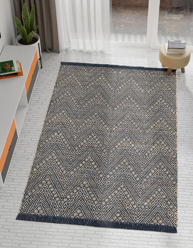 Navy Blue and White 10' x 14' 1 Braided Jute Rectangle Rug