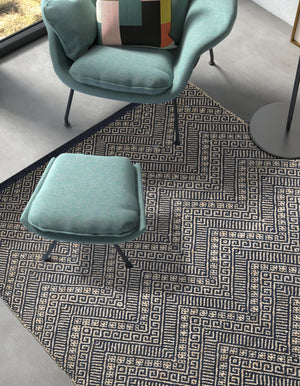 Navy Blue and White 6' 1 x 9' Braided Jute Rectangle Rug