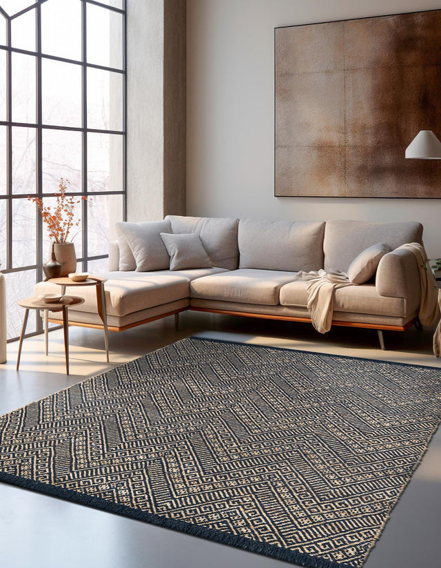 Navy Blue and White 10' x 14' 1 Braided Jute Rectangle Rug