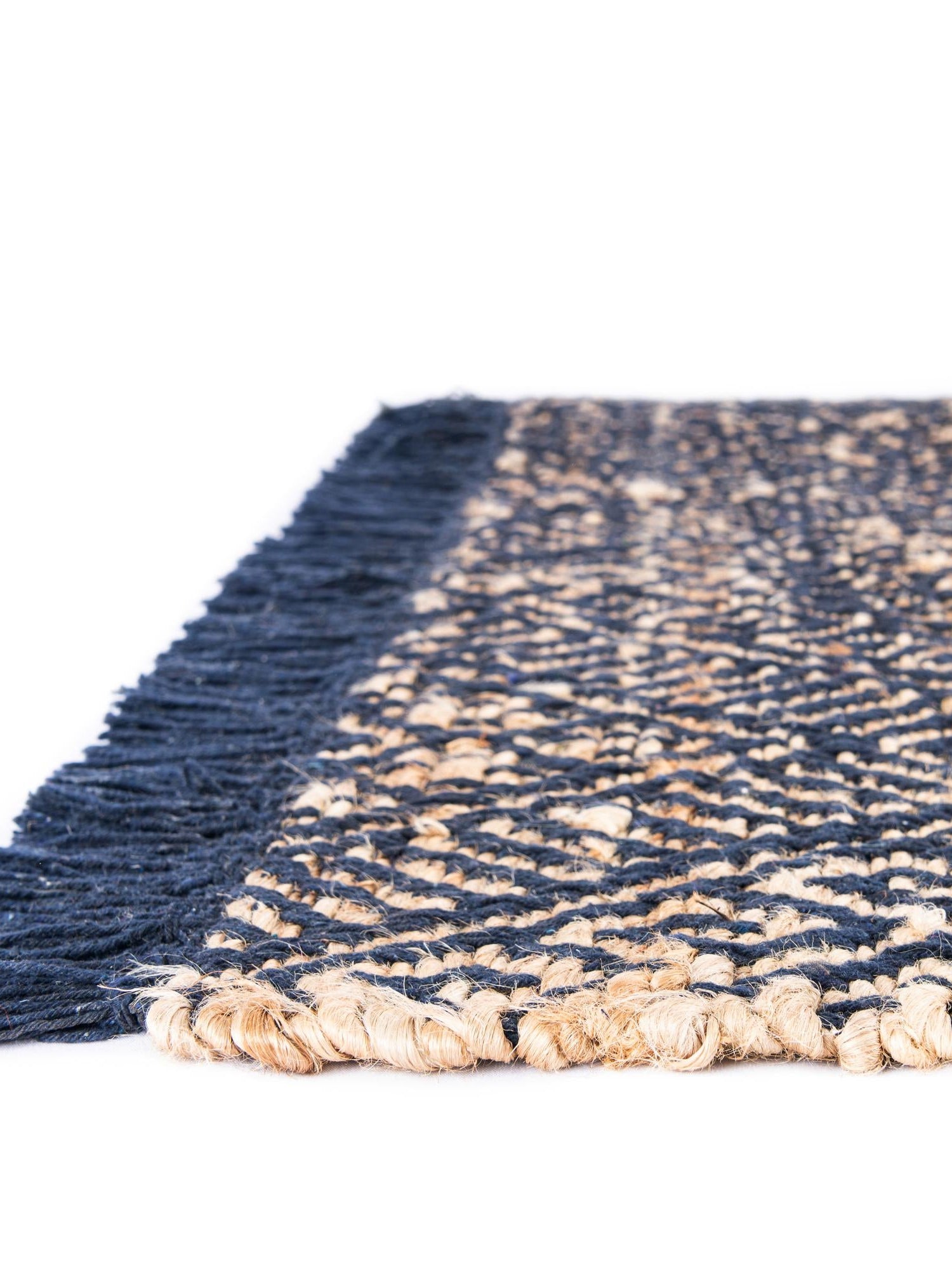 Navy Blue and White 7' 10 x 10' Braided Jute Rectangle Area Rug 100% Jute Hand Braided Natural Eco-Friendly Boho Style Carpet for Living Rooms Dining Office Space Dorms for Sale at Rug Engine