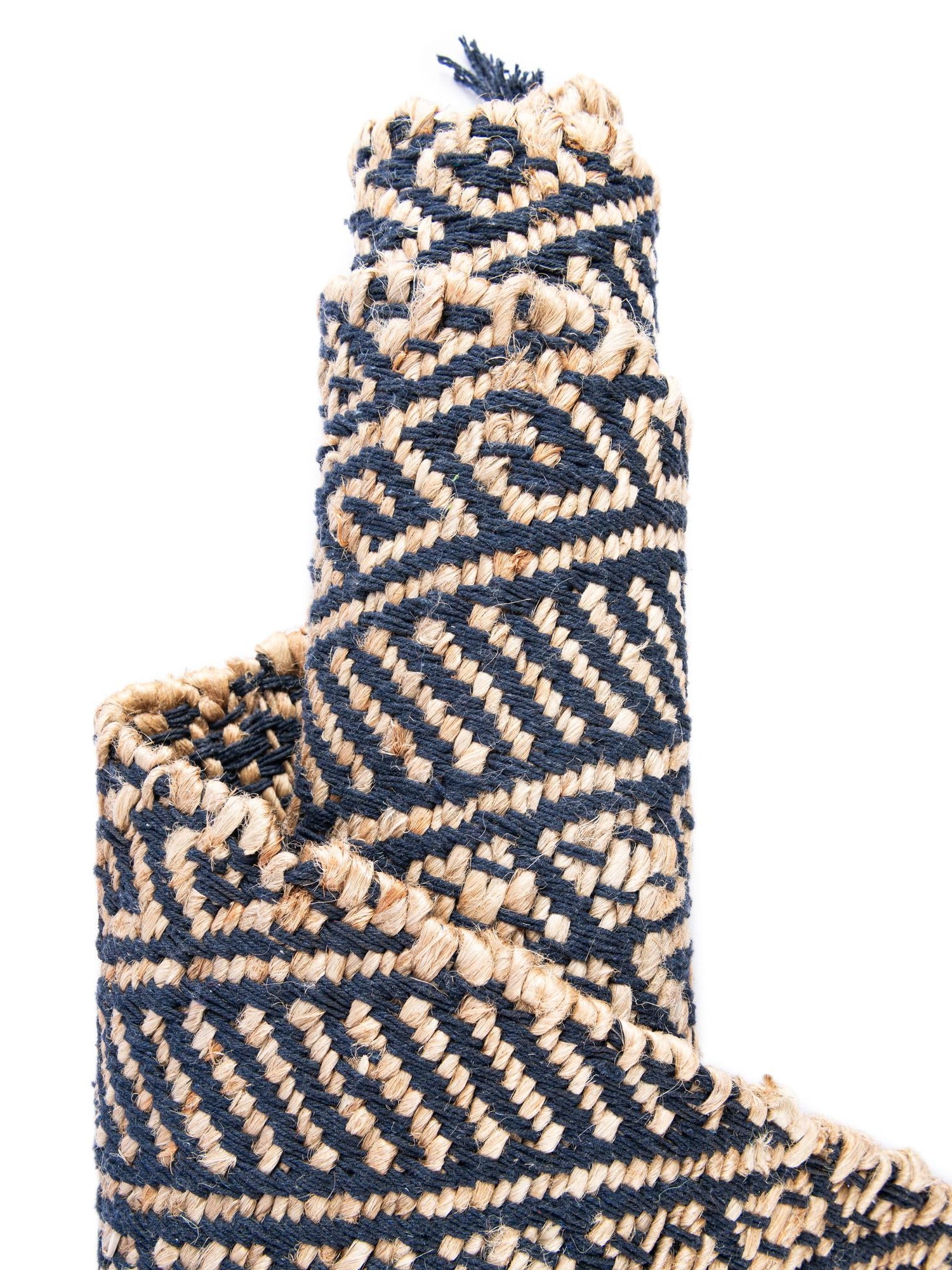 Navy Blue and White 2' x 3' 1 Braided Jute Rectangle Area Rug 100% Jute Hand Braided Natural Eco-Friendly Boho Style Carpet for Living Rooms Dining Office Space Dorms for Sale at Rug Engine