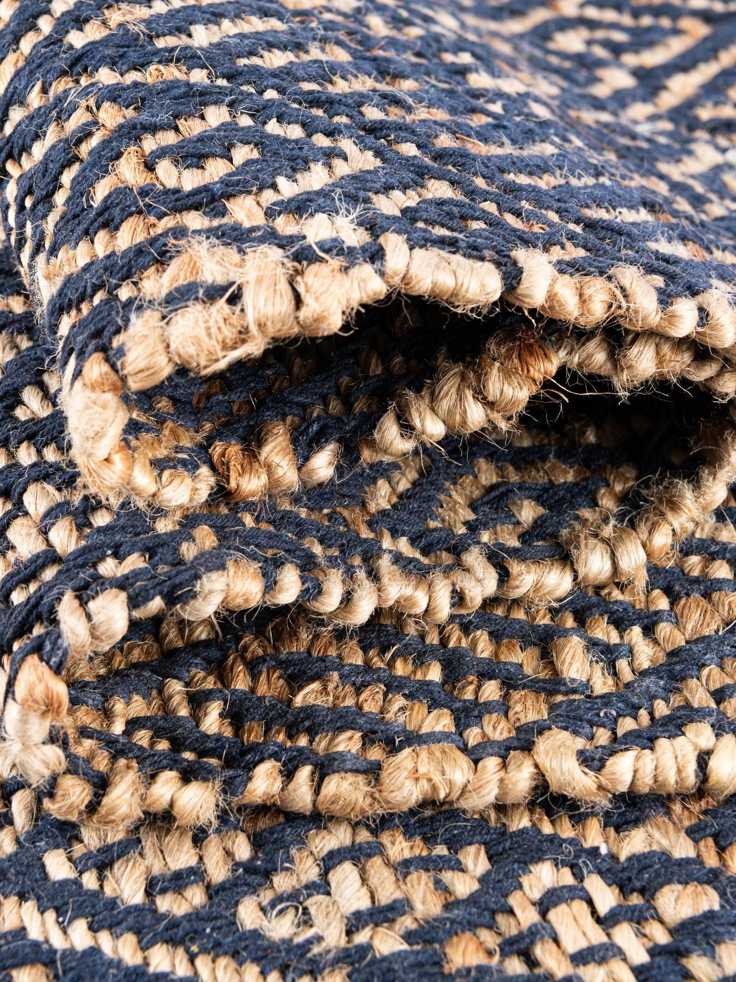 Navy Blue and White 2' x 3' 1 Braided Jute Rectangle Area Rug 100% Jute Hand Braided Natural Eco-Friendly Boho Style Carpet for Living Rooms Dining Office Space Dorms for Sale at Rug Engine