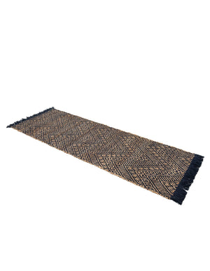 Navy Blue and White 2' x 6' 1 Braided Jute Runner Rug