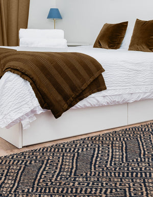 Navy Blue and White 2' x 5' 1 Braided Jute Runner Rug