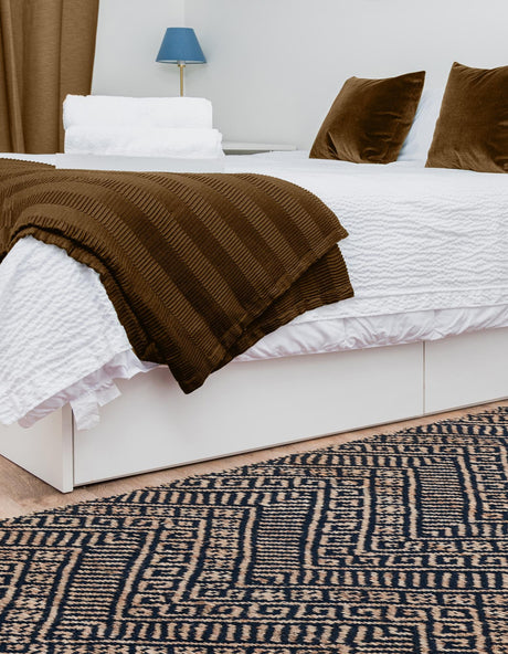 Navy Blue and White 2' x 5' 1 Braided Jute Runner Rug