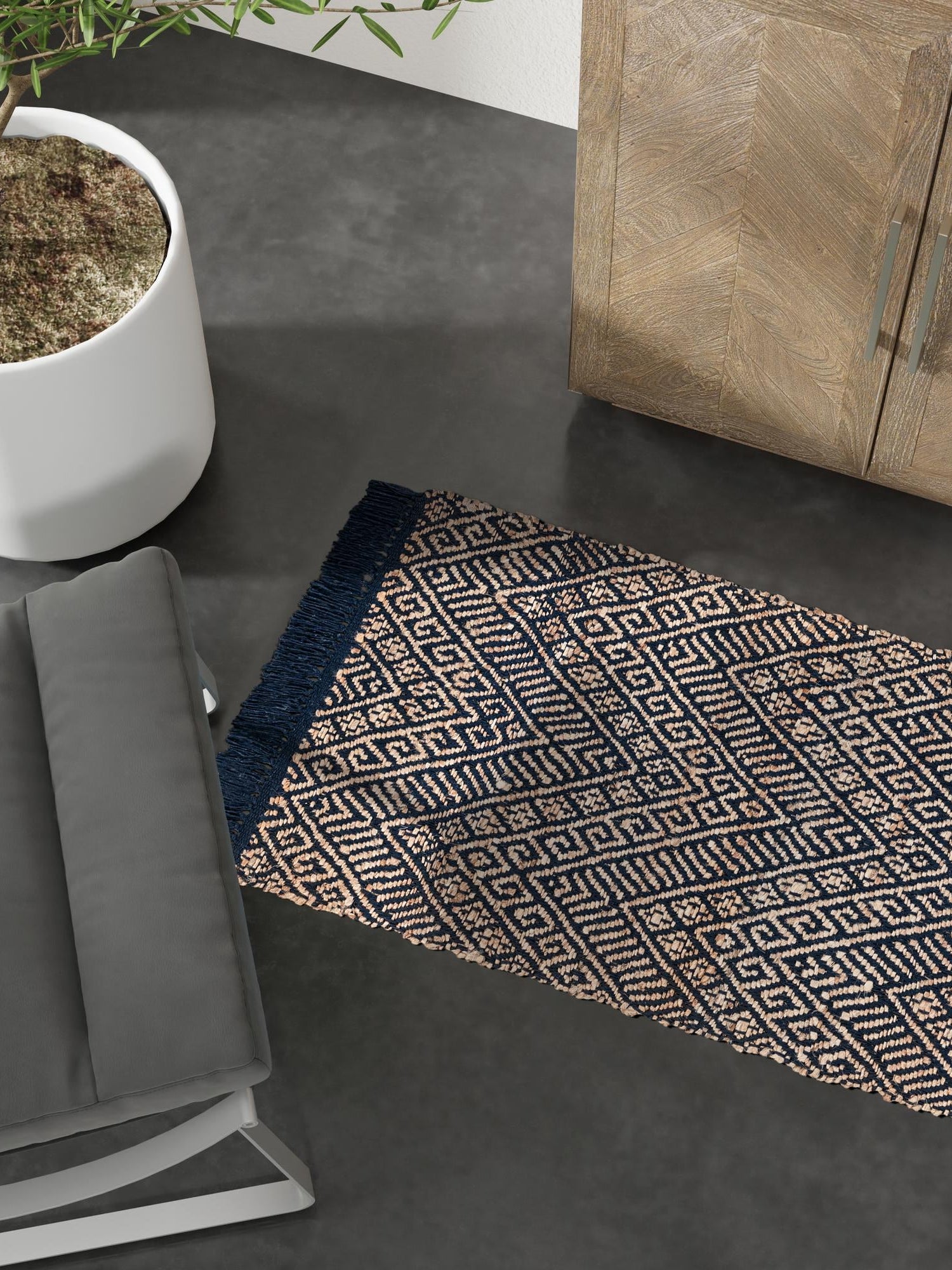 Navy Blue and White 2' x 5' 1 Braided Jute Runner Area Rug 100% Jute Hand Braided Natural Eco-Friendly Boho Style Carpet for Living Rooms Dining Office Space Dorms for Sale at Rug Engine