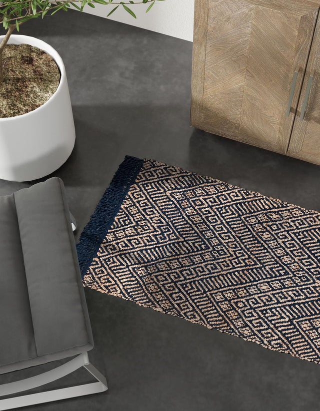 Navy Blue and White 2' x 5' 1 Braided Jute Runner Rug