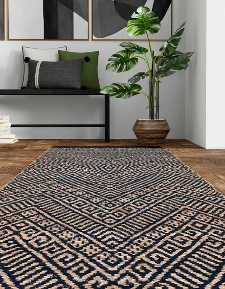 Navy Blue and White 2' x 8' Braided Jute Runner Area Rug 100% Jute Hand Braided Natural Eco-Friendly Boho Style Carpet for Living Rooms Dining Office Space Dorms for Sale at Rug Engine