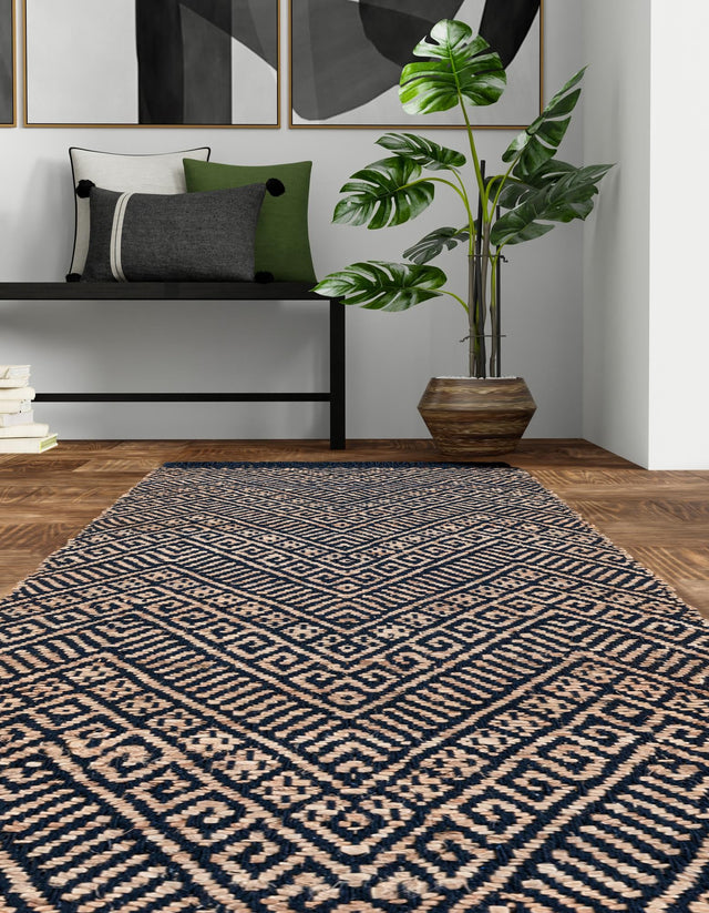 Navy Blue and White 2' x 5' 1 Braided Jute Runner Rug