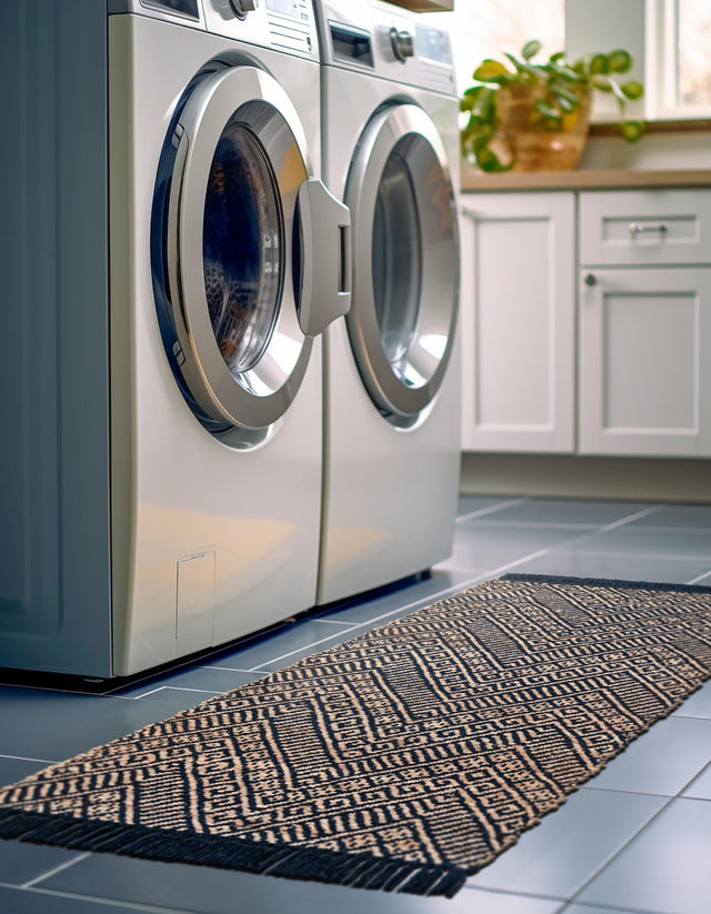 Navy Blue and White 2' x 6' 1 Braided Jute Runner Rug