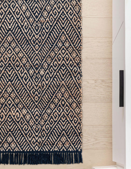 Navy Blue and White 2' x 6' 1 Braided Jute Runner Area Rug 100% Jute Hand Braided Natural Eco-Friendly Boho Style Carpet for Living Rooms Dining Office Space Dorms for Sale at Rug Engine