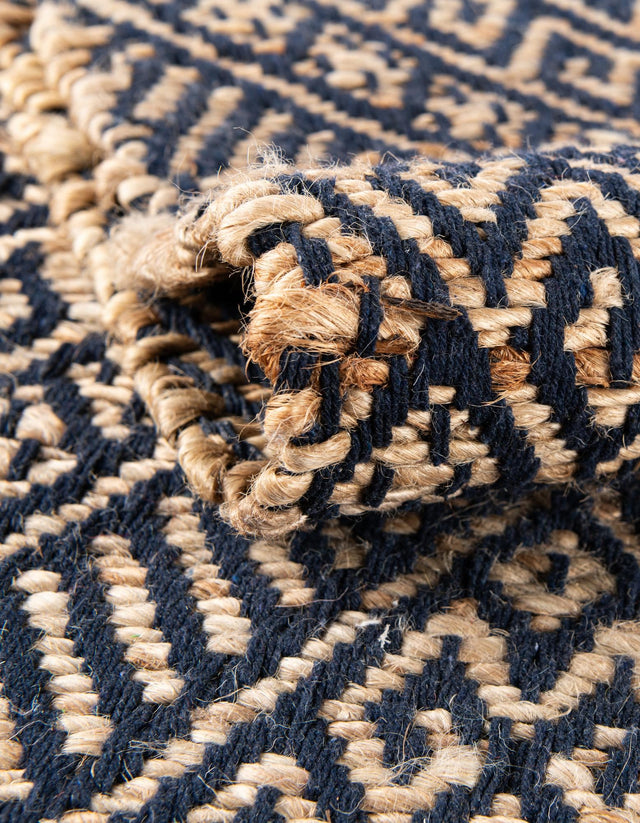 Navy Blue and White 2' x 6' 1 Braided Jute Runner Rug
