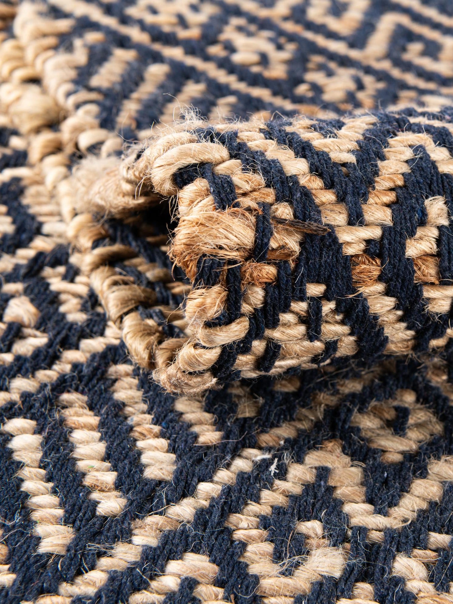 Navy Blue and White 2' 7 x 10' Braided Jute Runner Area Rug 100% Jute Hand Braided Natural Eco-Friendly Boho Style Carpet for Living Rooms Dining Office Space Dorms for Sale at Rug Engine