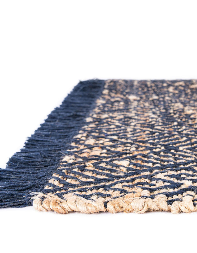 Navy Blue and White 2' x 6' 1 Braided Jute Runner Rug