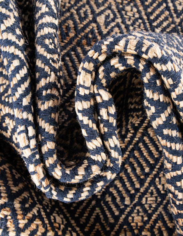 Navy Blue and White 2' x 6' 1 Braided Jute Runner Rug