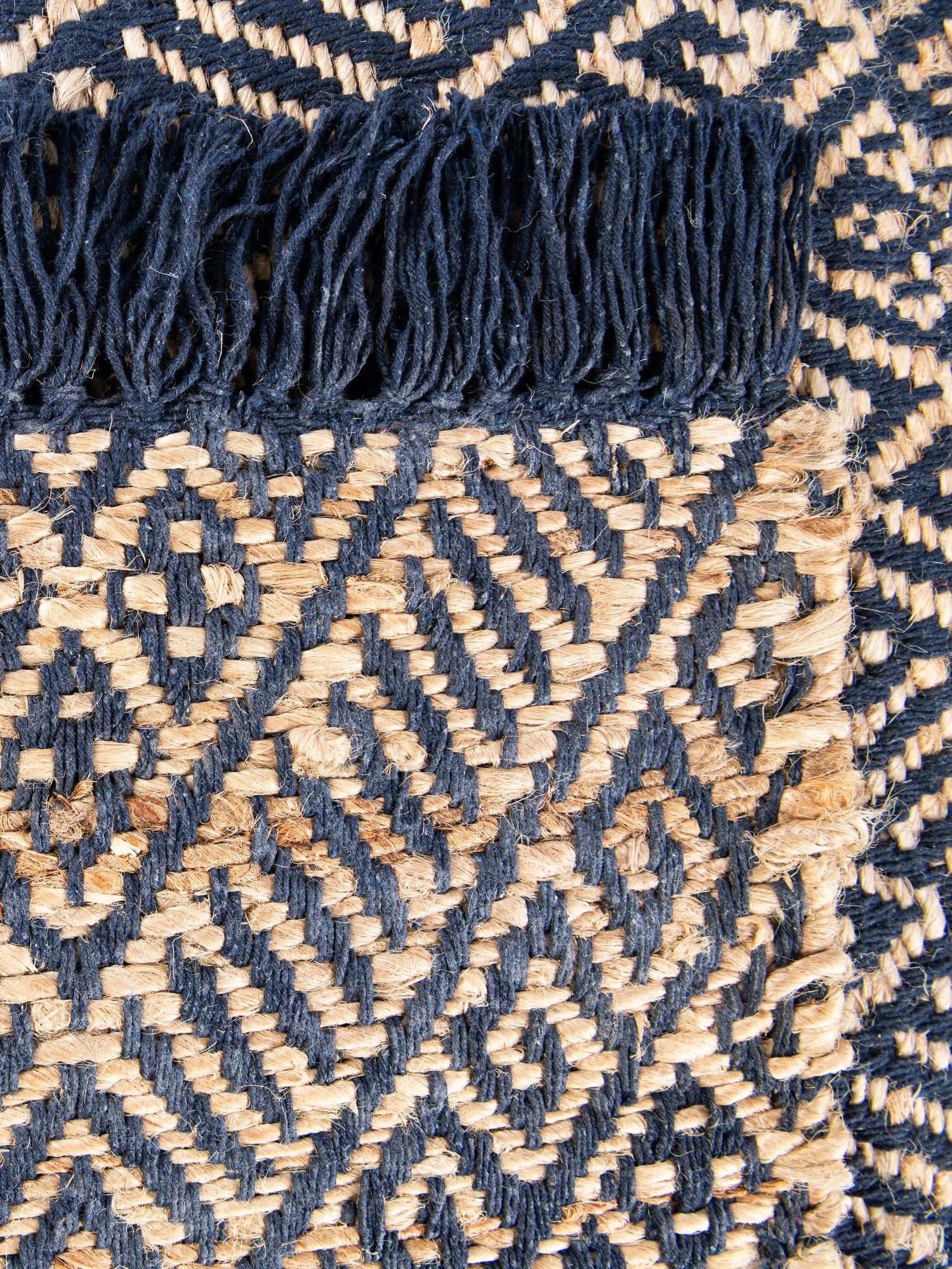 Navy Blue and White 2' 7 x 10' Braided Jute Runner Area Rug 100% Jute Hand Braided Natural Eco-Friendly Boho Style Carpet for Living Rooms Dining Office Space Dorms for Sale at Rug Engine