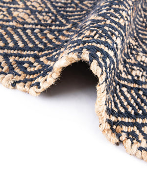Navy Blue and White 2' x 6' 1 Braided Jute Runner Rug