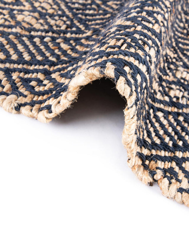 Navy Blue and White 2' x 6' 1 Braided Jute Runner Rug