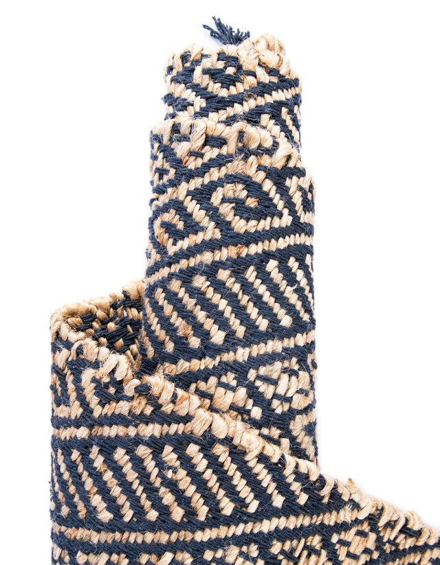 Navy Blue and White 2' x 6' 1 Braided Jute Runner Rug