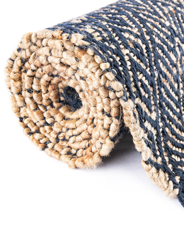 Navy Blue and White 2' x 6' 1 Braided Jute Runner Rug