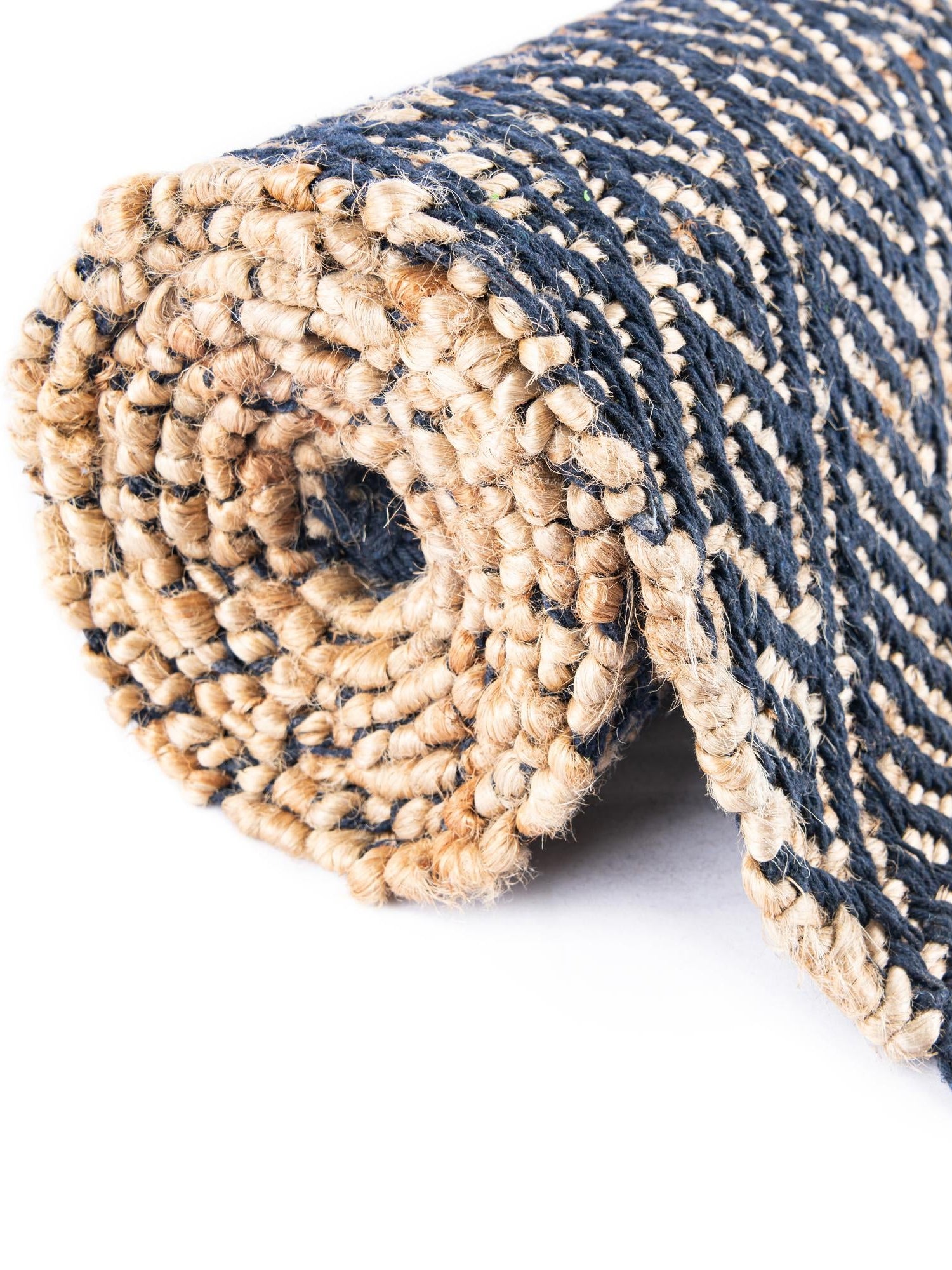 Navy Blue and White 2' 7 x 10' Braided Jute Runner Area Rug 100% Jute Hand Braided Natural Eco-Friendly Boho Style Carpet for Living Rooms Dining Office Space Dorms for Sale at Rug Engine