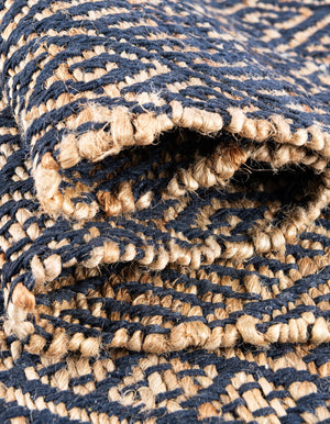 Navy Blue and White 2' x 6' 1 Braided Jute Runner Rug