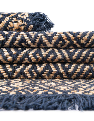 Navy Blue and White 2' x 6' 1 Braided Jute Runner Rug