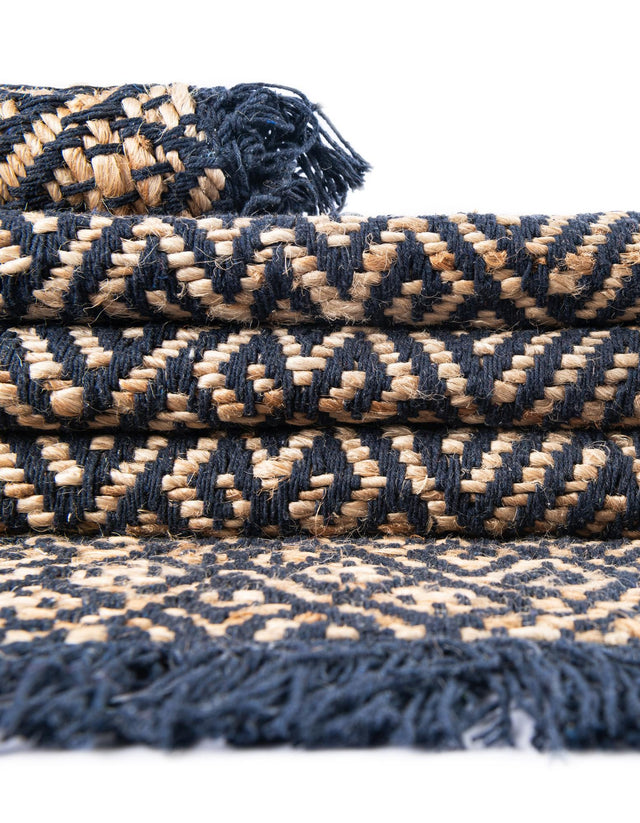 Navy Blue and White 2' x 6' 1 Braided Jute Runner Rug