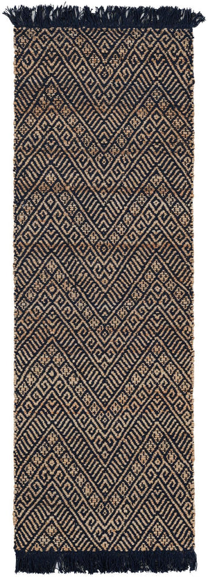 Navy Blue and White 2' x 6' 1 Braided Jute Runner Rug