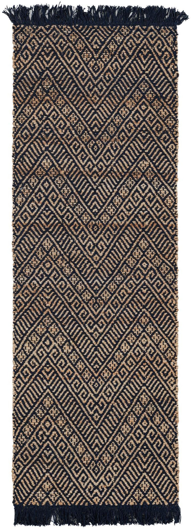 Navy Blue and White 2' x 6' 1 Braided Jute Runner Rug
