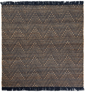 Navy Blue and White 6' 1 x 6' 1 Braided Jute Square Rug