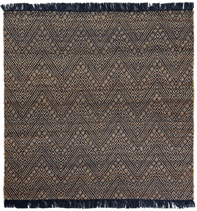 Navy Blue and White 6' 1 x 6' 1 Braided Jute Square Rug