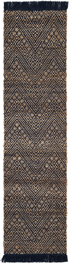 Navy Blue and White 2' x 8' Braided Jute Runner Rug