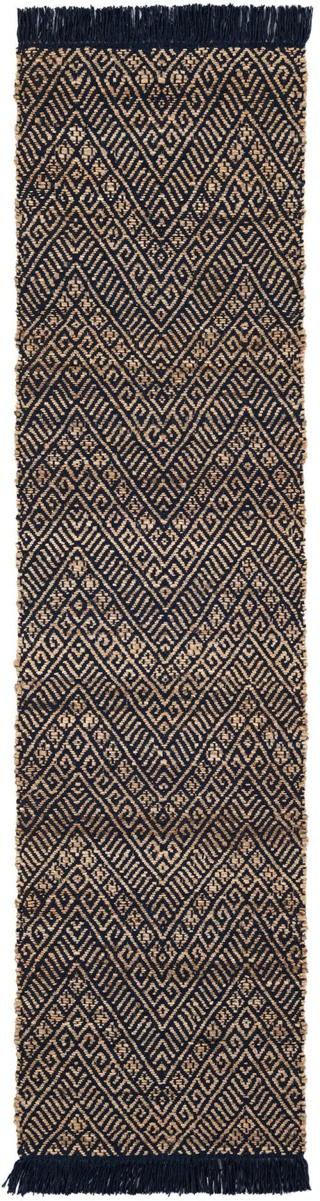 Navy Blue and White 2' x 8' Braided Jute Runner Area Rug 100% Jute Hand Braided Natural Eco-Friendly Boho Style Carpet for Living Rooms Dining Office Space Dorms for Sale at Rug Engine