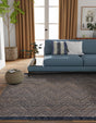 Navy Blue and White 5' 1 x 5' 1 Braided Jute Square Rug
