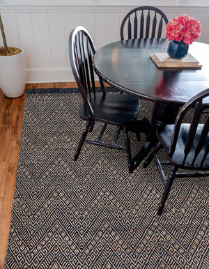 Navy Blue and White 5' 1 x 5' 1 Braided Jute Square Rug