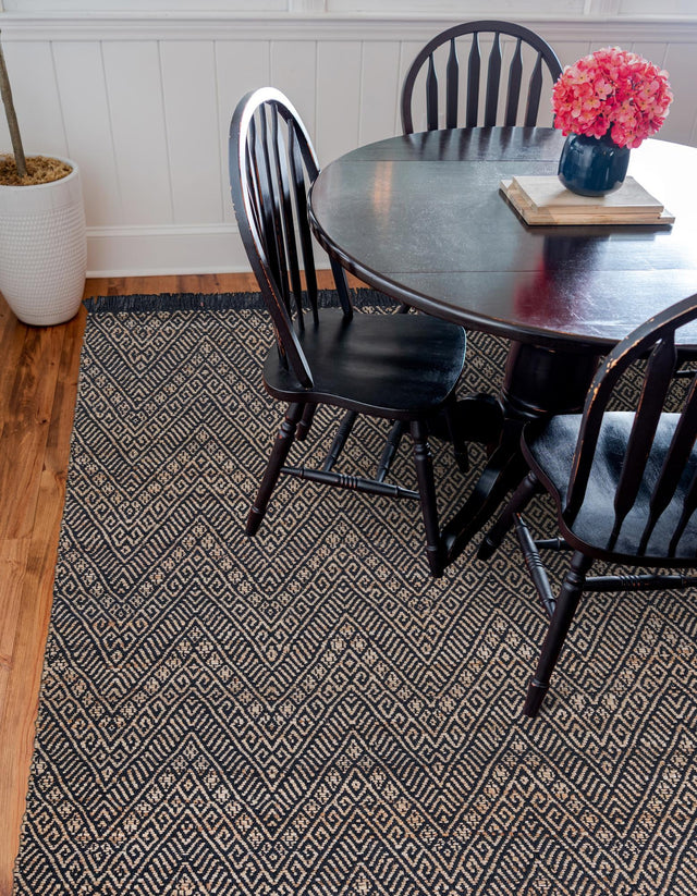 Navy Blue and White 5' 1 x 5' 1 Braided Jute Square Rug